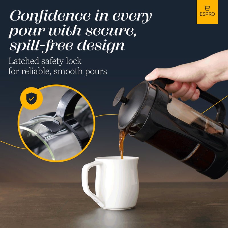 ESPRO - P3 French Press - Double Micro-Filtered Coffee and Tea Maker, Grit-Free and Bitterness-Free Brews, Ideal for Loose Tea and Coffee Grounds - (Black, 32 Oz) - Image 5