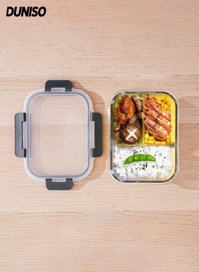 DUNISO Microwave Heating Lunch Box,High Borosilicate Glass Bowls,Airtight Lunch Containers for Microwave, Oven, Freezer and Dishwasher 1040ml - Image 1