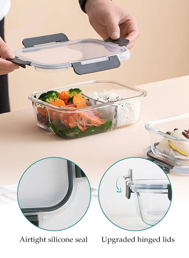 DUNISO صندوق غداء تسخين بالميكروويف، أوعية زجاجية عالية البورسليكات، حاويات غداء محكمة الإغلاق للميكروويف، الفرن، المجمد وغسالة الصحون 1040 مل - Image 1