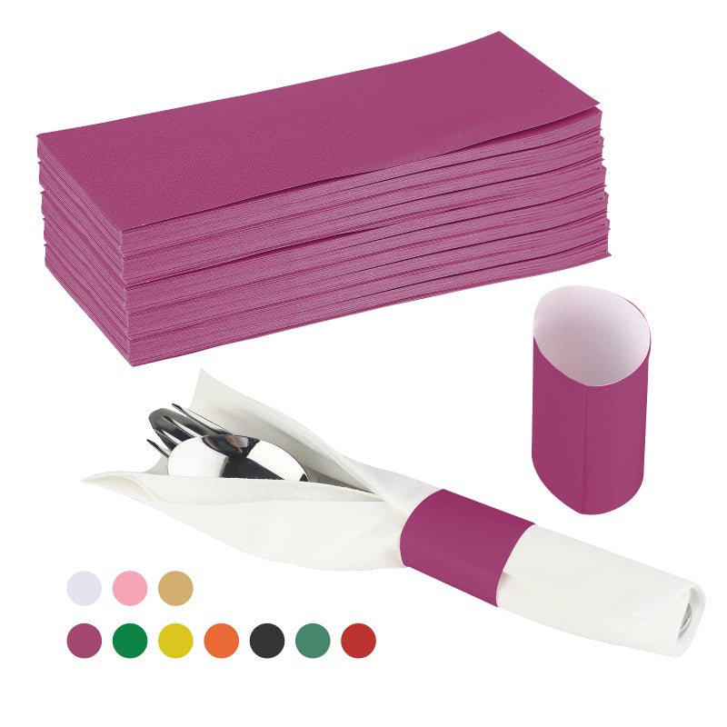 Germiwipe Paper Napkin Bands Box of 500,Napkin Rings Self Adhesive,Silverware Wraps Bands (Burgundy, Burgundy-500pcs) - Image 1