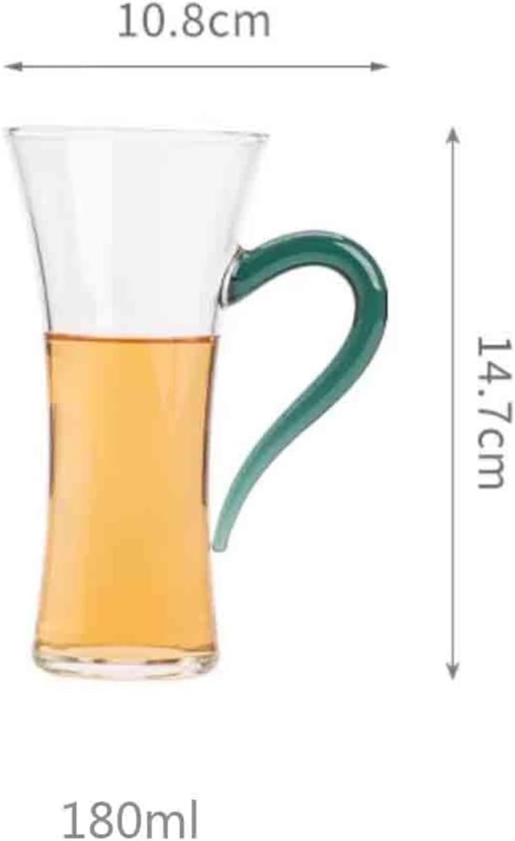 Glass Cups 180ml Clear Glass Cup with Dark Green Handle, Slim Waist Heat-resistant Teacup Cocktail Glasses - Image 2