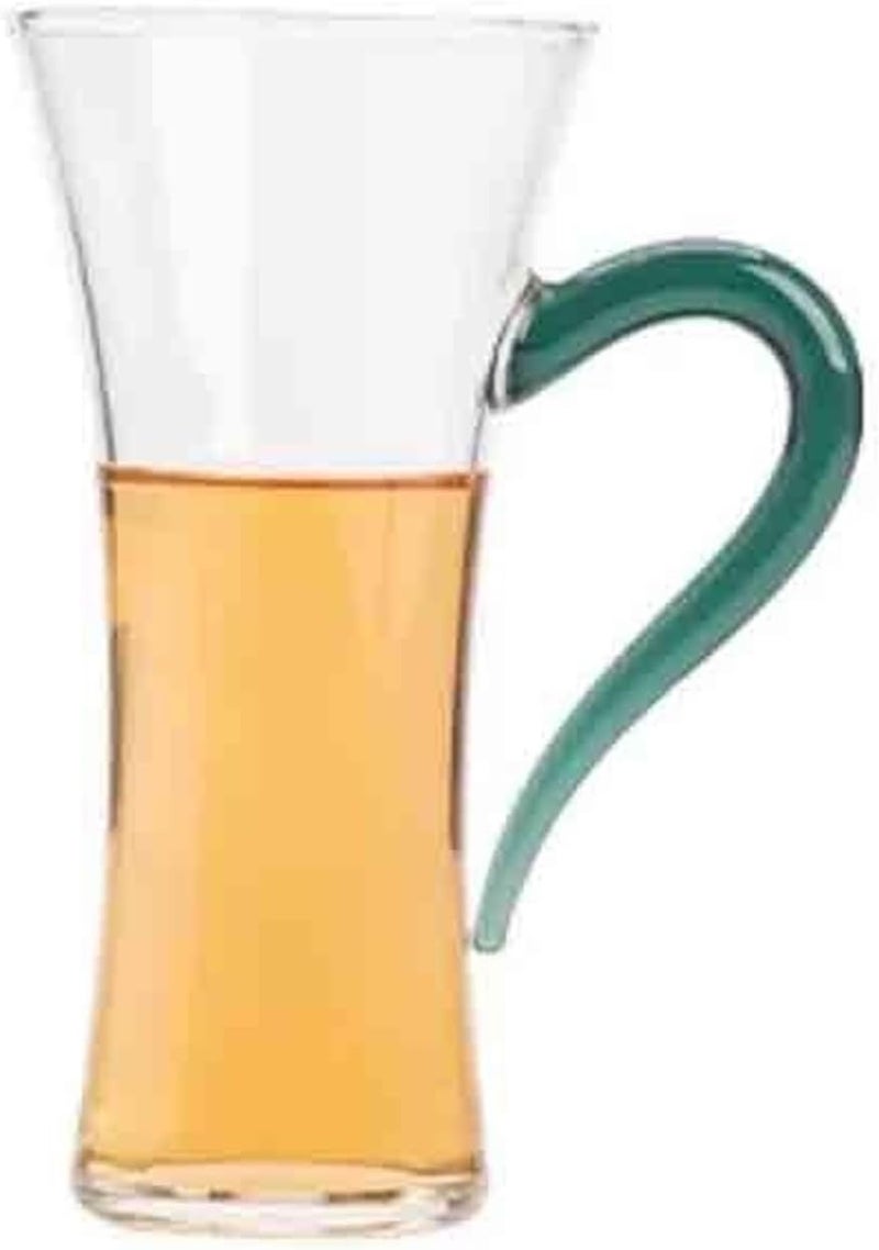 Glass Cups 180ml Clear Glass Cup with Dark Green Handle, Slim Waist Heat-resistant Teacup Cocktail Glasses - Image 1