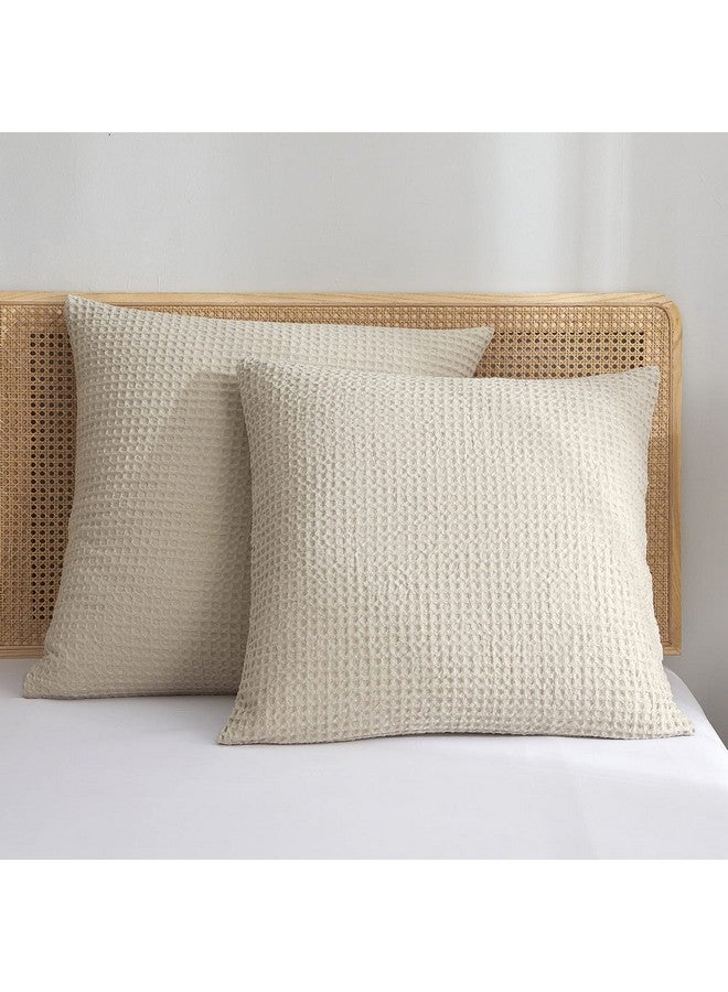 PHF Ultra Soft Waffle Weave Euro Shams Pillow Covers, No Filling, 2 Pack 26" x 26" Bed Cushion Covers, Breathable & Skin-Friendly Bed Pillow Shams for Stylish Home Decor, Light Khaki/Linen - Image 1
