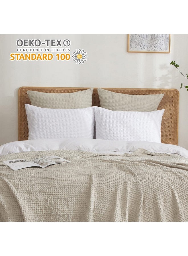 PHF Ultra Soft Waffle Weave Euro Shams Pillow Covers, No Filling, 2 Pack 26" x 26" Bed Cushion Covers, Breathable & Skin-Friendly Bed Pillow Shams for Stylish Home Decor, Light Khaki/Linen - Image 4