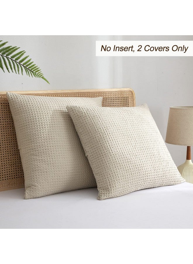 PHF Ultra Soft Waffle Weave Euro Shams Pillow Covers, No Filling, 2 Pack 26" x 26" Bed Cushion Covers, Breathable & Skin-Friendly Bed Pillow Shams for Stylish Home Decor, Light Khaki/Linen - Image 5