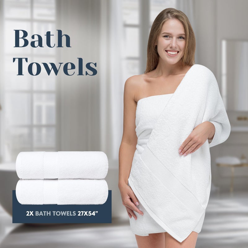 White Classic Luxury White Bath Towel Set of 8 Pieces - 100% Combed Cotton Hotel Quality Highly Absorbent Towels for Bathroom, 2 Luxury Bath Towels 700GSM, 2 Hand Towels, 4 Washcloths, [Worth $72.95], 8 Pcs, White - Image 4