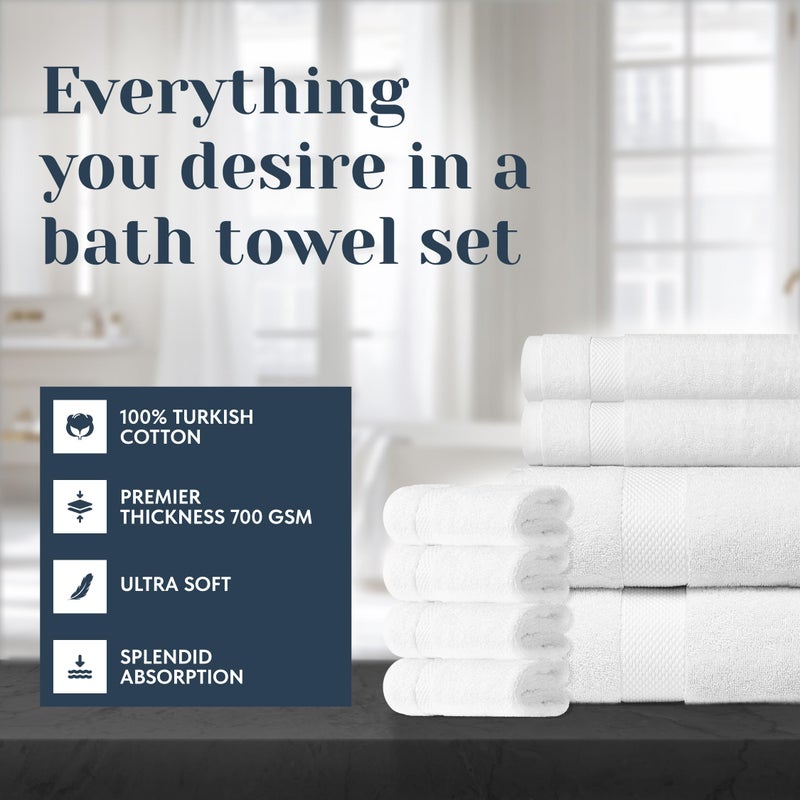 White Classic Luxury White Bath Towel Set of 8 Pieces - 100% Combed Cotton Hotel Quality Highly Absorbent Towels for Bathroom, 2 Luxury Bath Towels 700GSM, 2 Hand Towels, 4 Washcloths, [Worth $72.95], 8 Pcs, White - Image 2