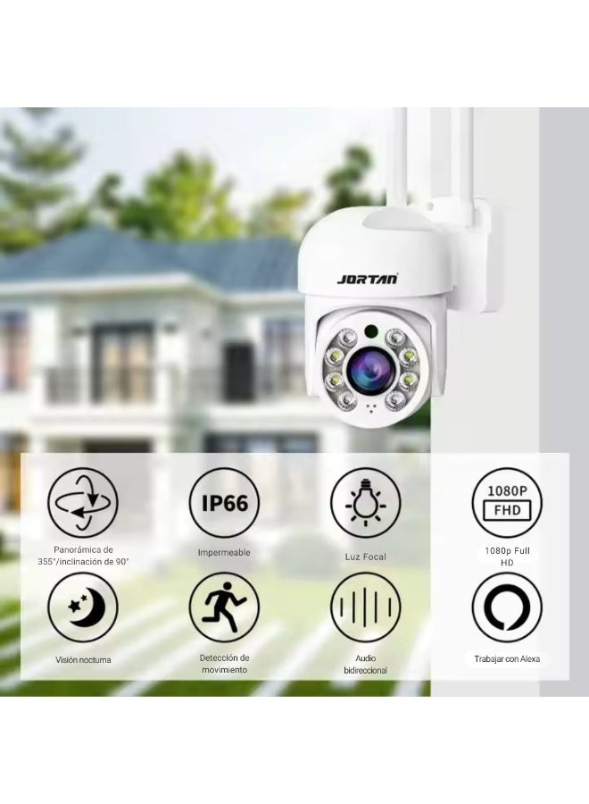 JORTAN Dome Security Camera with High Sensitivity Sensor, Dual LED Night Vision, H.264 Encoding, Smart Tracking and Wi-Fi Connectivity IP66, for Indoor or Outdoor Use - Image 2