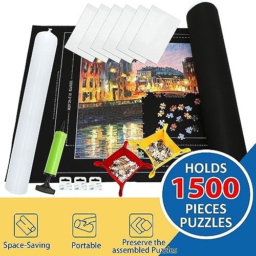 FELIZROCA Portable Puzzle Mat Roll Up  with 9 Glue Sheets Sorting Trays Hand Pump Inflatable Tube and Storage Bag  Perfect for Kids and Adults Black 1500pcs - Image 5