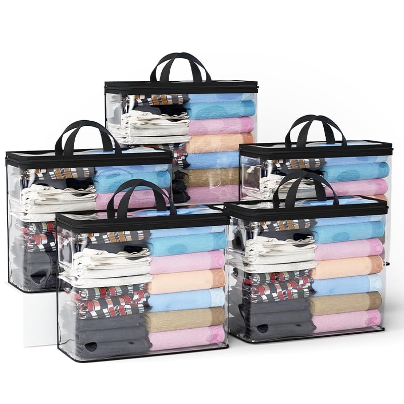 HANNEA® 5Pcs Large Storage Bags, Large Capacity Clear PVC Zippered Dustproof Garment Bags Clothes Storage Bag Organizers Closet Organizers Storage with Handle, Foldable Waterproof, 45x38x13cm - Image 1