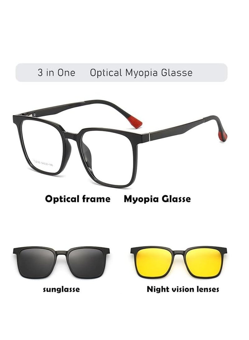 Magnetic Clip on Polarized Sunglasses for Men and Women Retro Square Eyewear with UV Protection for Night Driving Set of Three - Image 4