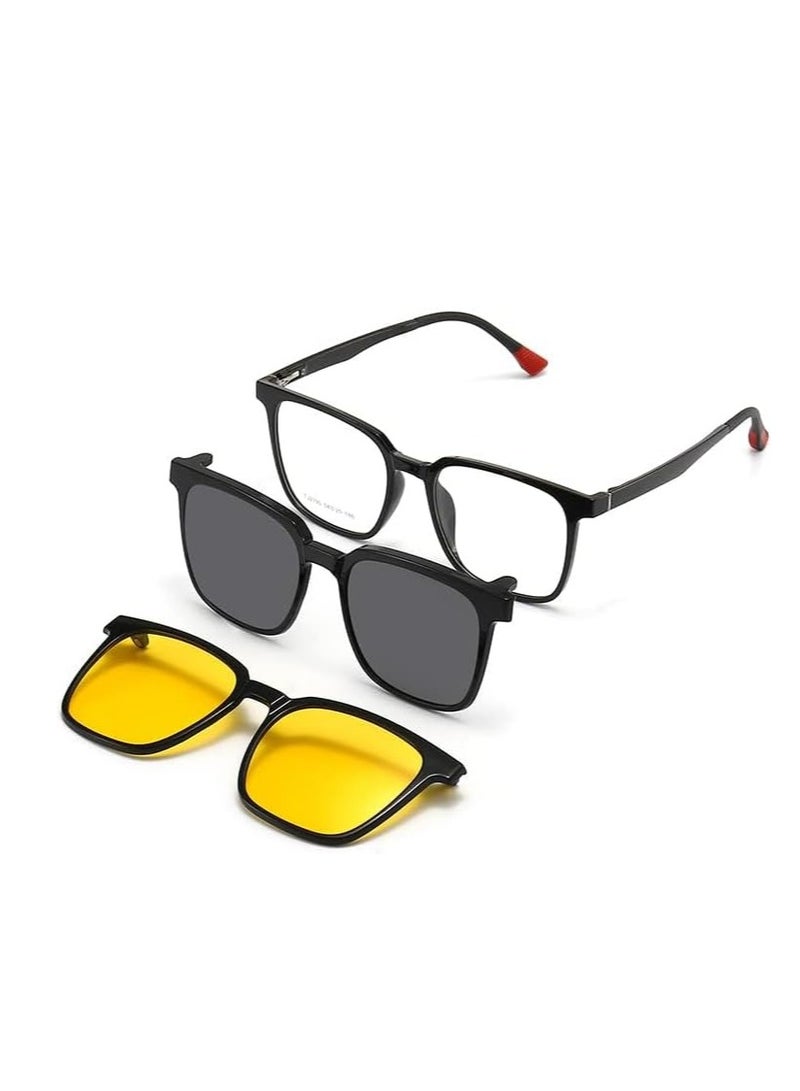 Magnetic Clip on Polarized Sunglasses for Men and Women Retro Square Eyewear with UV Protection for Night Driving Set of Three - Image 2