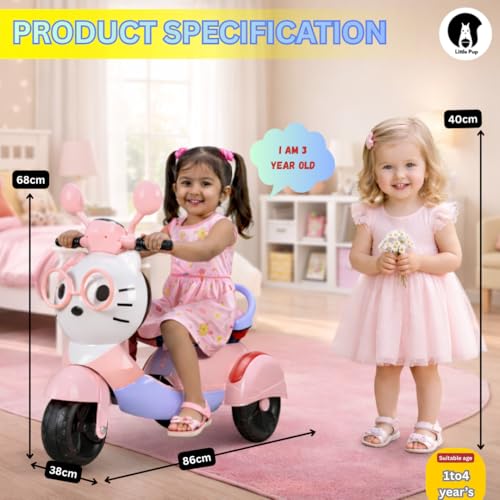 LITTLE PUP Electric Ride On Kitty Scooter Bike for1 to 5 Years Baby Girls |Electric Vehicle|6V Rechargeable Ride-On with Music,Lights & AUX|Forward/Reverse Pedal,30Kg Capacity for Kids - Image 2