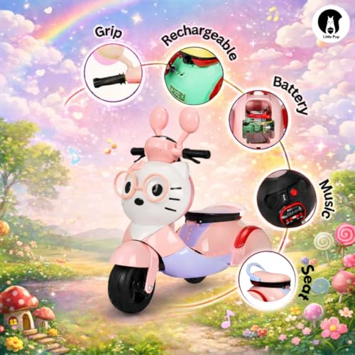 LITTLE PUP Electric Ride On Kitty Scooter Bike for1 to 5 Years Baby Girls |Electric Vehicle|6V Rechargeable Ride-On with Music,Lights & AUX|Forward/Reverse Pedal,30Kg Capacity for Kids - Image 3