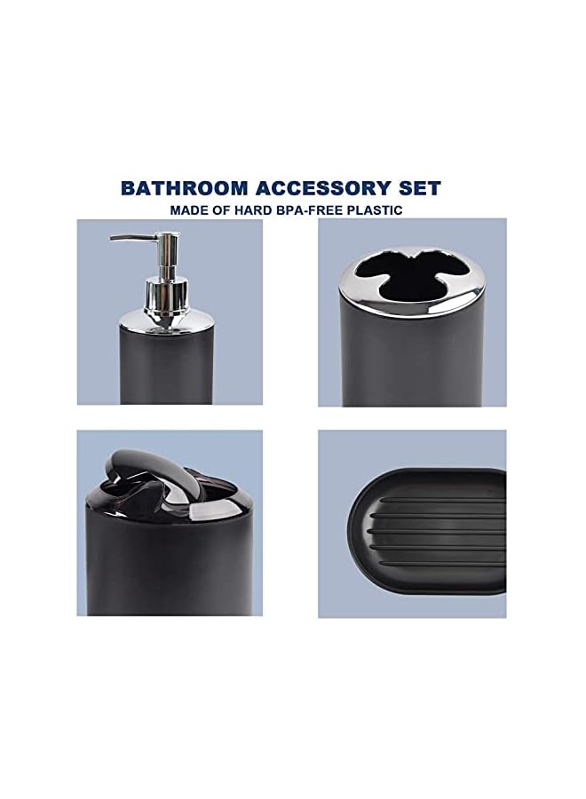 Raxoom Bathroom Accessories Set 6 Piece Bath Ensemble Includes Soap Dispenser, Toothbrush Holder, Toothbrush Cup, Soap Dish for Decorative Countertop and Housewarming Gift, Black, Large - Image 3