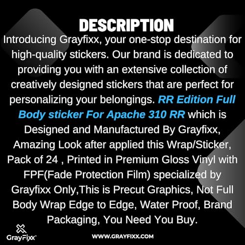 Grayfixx RR White Edition Full Body Sticker for Apache 310 RR | Printed in Premium Gloss Vinyl with FPF(Fade Protection Film), Water Proof, Precut Sticker, Pack of 1 Both Side with 2 Years Guarantee - Image 4