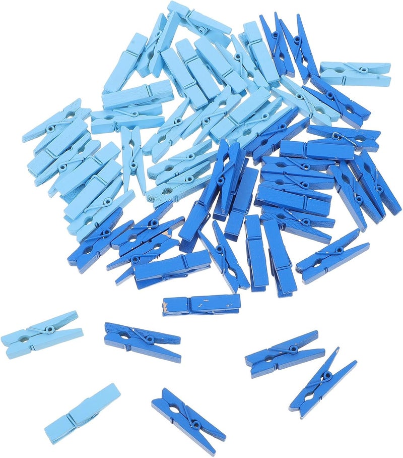 IMIKEYA 200pcs Blue Wooden Clothespins 35mm Laundry Pegs and Photo Clips Craft Pins for Hanging Pictures Clothes DIY Decoration Shower Games - Image 1