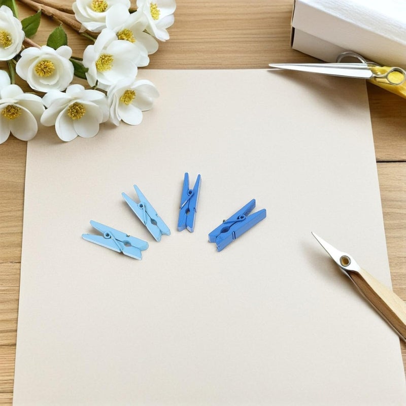 IMIKEYA 200pcs Blue Wooden Clothespins 35mm Laundry Pegs and Photo Clips Craft Pins for Hanging Pictures Clothes DIY Decoration Shower Games - Image 5