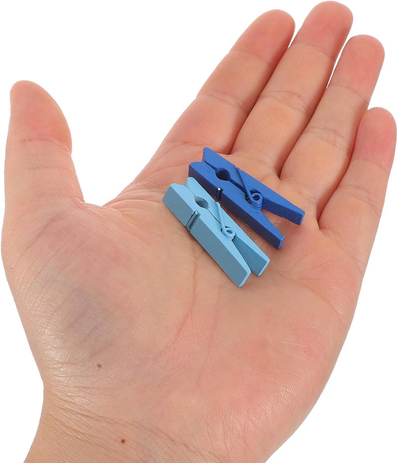 IMIKEYA 200pcs Blue Wooden Clothespins 35mm Laundry Pegs and Photo Clips Craft Pins for Hanging Pictures Clothes DIY Decoration Shower Games - Image 4