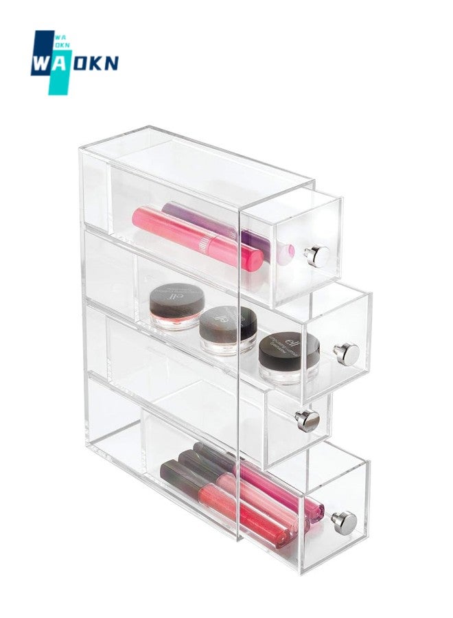 WAOKN Drawer Dressing Table/Cosmetics Storage Box/Glasses Storage Box, 1 Piece Set Includes 4 Storage Boxes,Clear  - Image 1