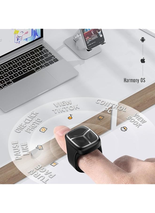 Generic - TikTok Remote Control, Bluetooth Scroller Ring APP Page Turner for Cell Phone Fingertip Controller Video Camera Remote Shutter, Scrolling Ring for iOS Andriod HarmonyOS, Black, 1 Pcs - Image 1
