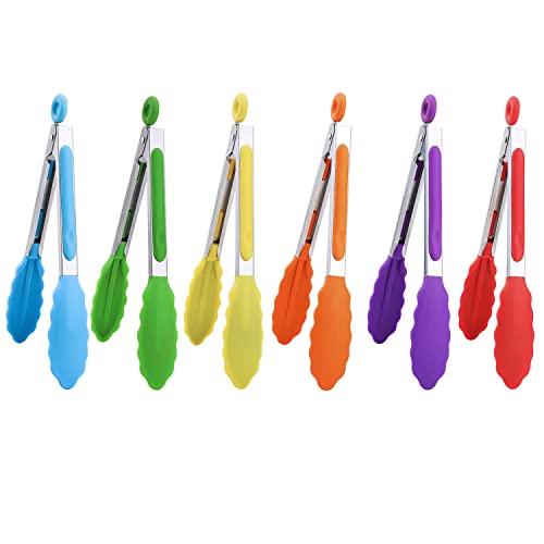 MSY BIGSUNNY MSY BIGSUNNY Kitchen Food Tongs  7 Mini Silicone Serving Tongs  Set of 6 purple red orange green yellow blue 