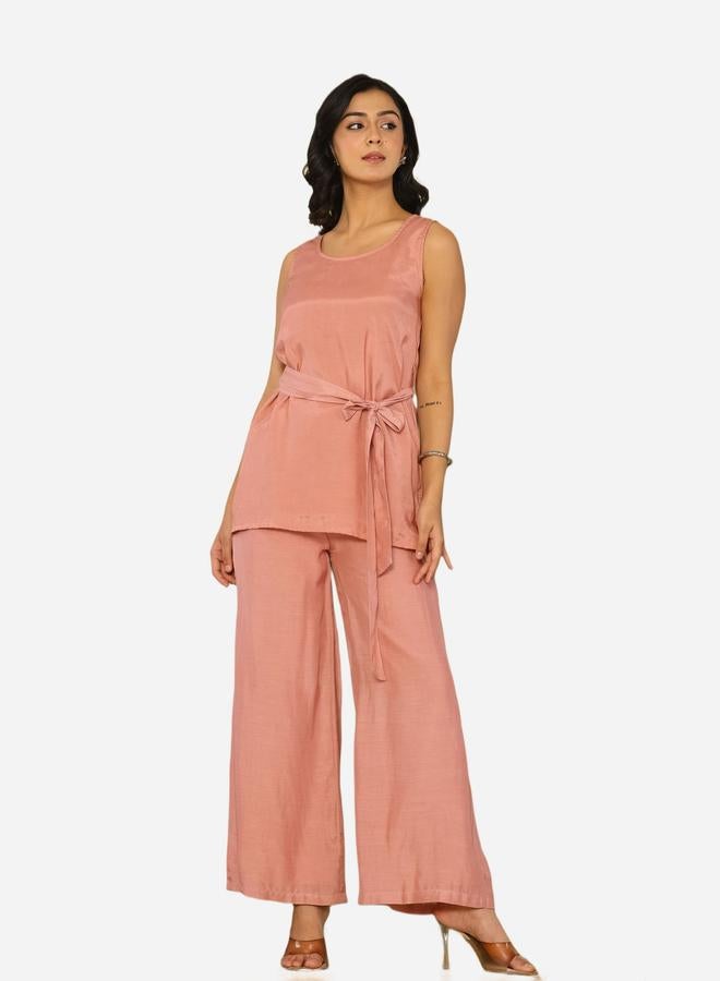 Pink Sleeveless Muslin Top and Pants Co-Ords
