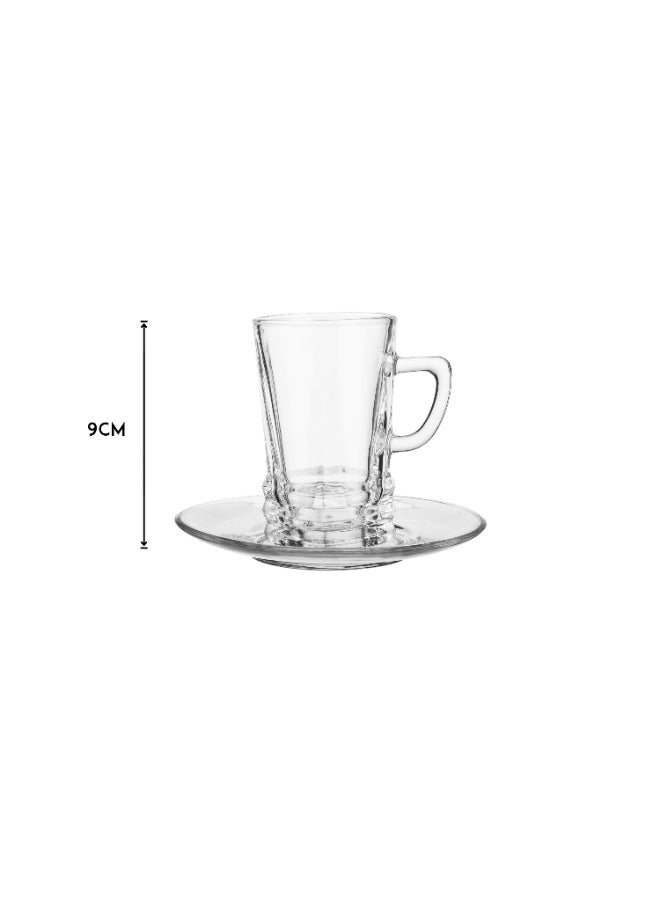 إيليجانت طقم فناجين شاي زجاجية مع صحون – 6+6 قطع بتصميم أنيق | ارتفاع 9 سم ☕ - Image 4