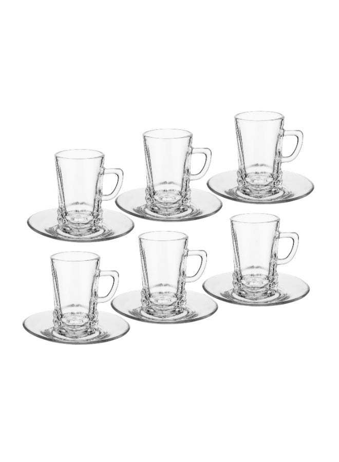 إيليجانت طقم فناجين شاي زجاجية مع صحون – 6+6 قطع بتصميم أنيق | ارتفاع 9 سم ☕ - Image 3