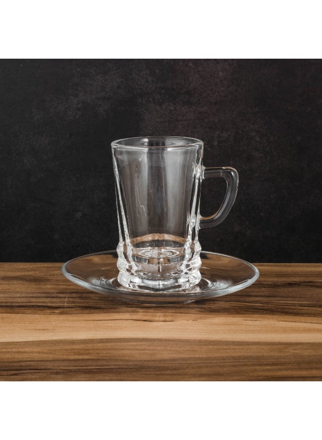 إيليجانت طقم فناجين شاي زجاجية مع صحون – 6+6 قطع بتصميم أنيق | ارتفاع 9 سم ☕ - Image 2