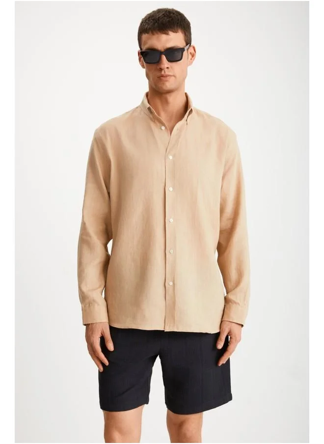 GRIMELANGE Grimelange Hendra Men's Linen Regular Mink Shirt