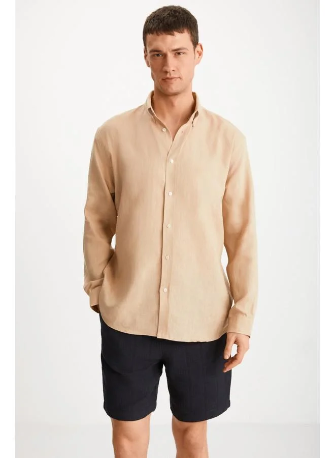 GRIMELANGE Grimelange Hendra Men's Linen Regular Mink Shirt