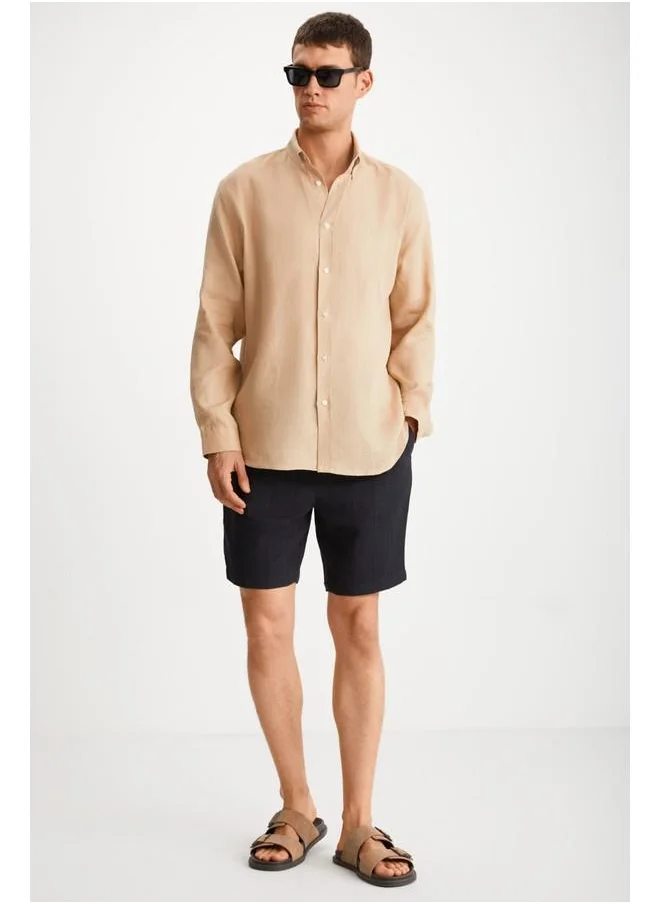 GRIMELANGE Grimelange Hendra Men's Linen Regular Mink Shirt