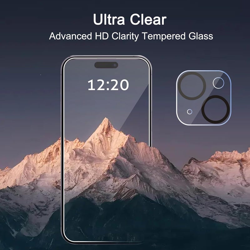 Ailun 3 Pack Screen Protector for iPhone 15 [6.1 inch] + 3 Pack Camera Lens Protector with Installation Frame,Case Friendly Tempered Glass Film,[9H Hardness] - HD - Image 5