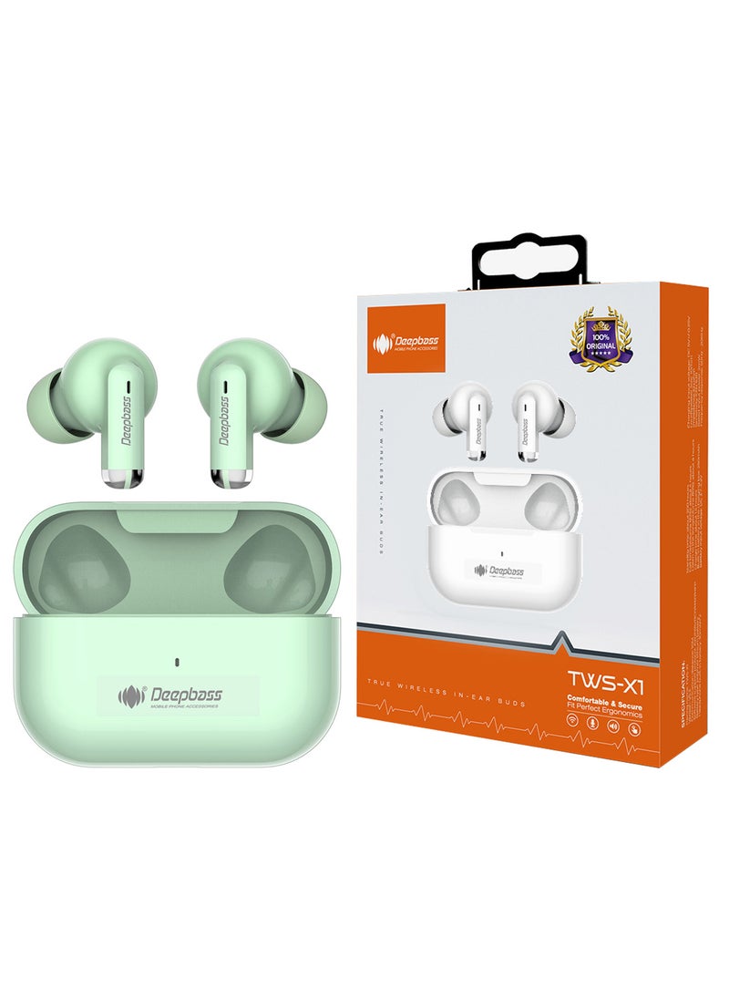 Deepbass - TWS-X1: StrongSignal™ Wireless Earbuds | ParticleSolve™ ANC | Android Developer Optimized | USB-C Fast Charge - Green - Image 1