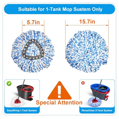 JIUMEE Easywring 1Tank SystemMop Replacement Heads for OCeda Mop Replace Head Spin Mop Heads Replacements Microfiber Spin Mop Refills Easy Cleaning Mop Head Replacement Blue and White 3pcs - Image 3
