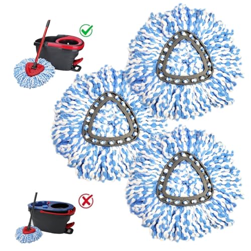 JIUMEE Easywring 1Tank SystemMop Replacement Heads for OCeda Mop Replace Head Spin Mop Heads Replacements Microfiber Spin Mop Refills Easy Cleaning Mop Head Replacement Blue and White 3pcs - Image 1