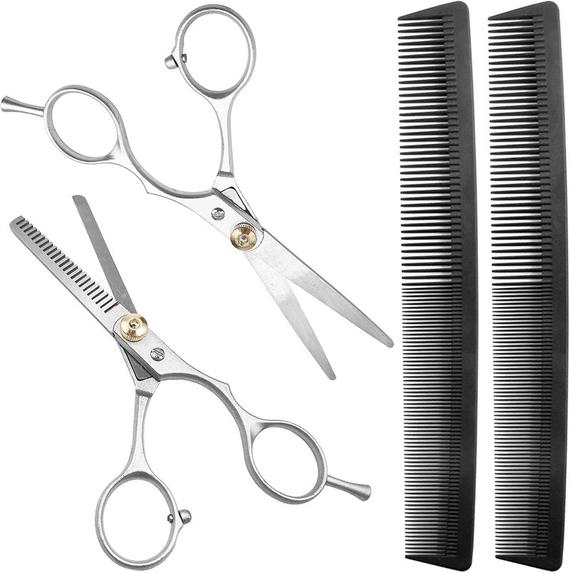 SourceTon 4 Pcs Hair Cutting Scissors Set SourceTon Professional Hair Cutting Scissors Set with Cutting Scissor Thinning Scissor and 2 Combs for Barber Salon Home