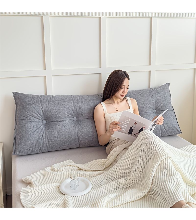 وسادة ظهر فاخرة متعددة الوظائف قابلة للتنفس للسرير من صقلية البيج 47.24x7.87x19.69 بوصة، وسادة مريحة للقراءة ودعم أسفل الظهر لغرفة النوم والأريكة والسرير ووسادة النوم - Image 1