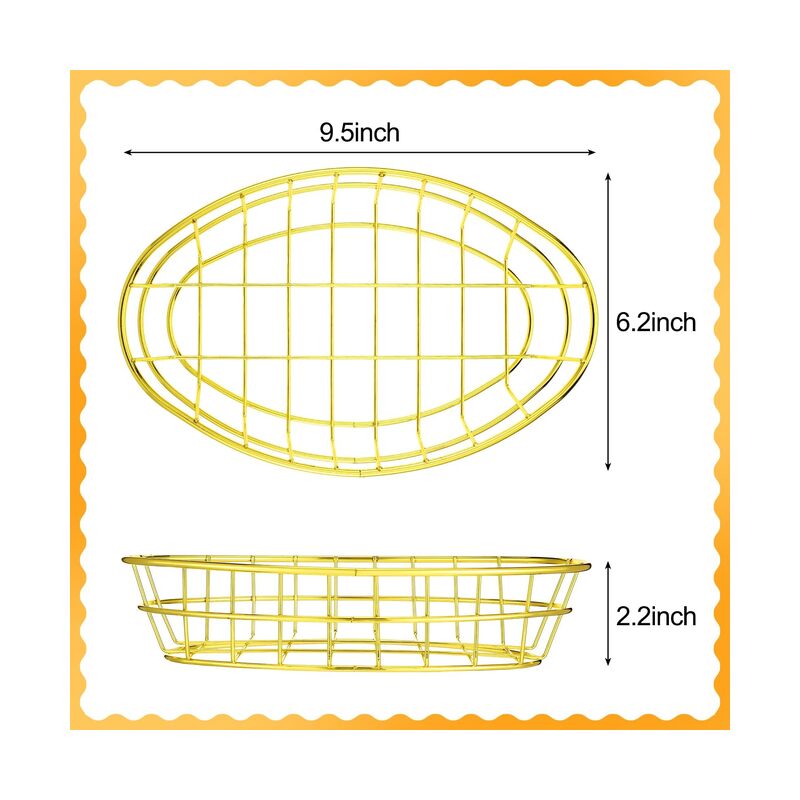 8 Pcs Wire Bread Basket Oval Metal Dinner Roll Baskets for Serving  with Deli Wrappers Paper for Kitchen Table Fast Food - Image 2