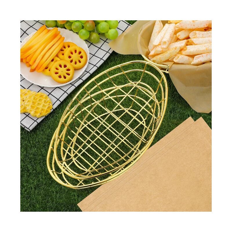 8 Pcs Wire Bread Basket Oval Metal Dinner Roll Baskets for Serving  with Deli Wrappers Paper for Kitchen Table Fast Food - Image 4