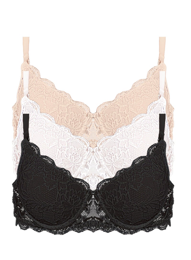 Dadoush Women's padded bra made of light and soft fabric, push-up bra with elegant lace embroidery - Image 2