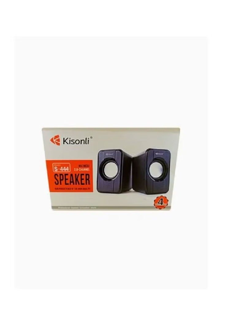 Kisonli Experience high-quality audio with the Kisonli S-444 Speaker System, featuring: - Dual 3W speakers: Delivering clear and powerful sound - Maximum power 3.5W: Providing an extra boost for immersive audio - Sleek black design: Stylish and compact speakers perfect for any space - Image 1