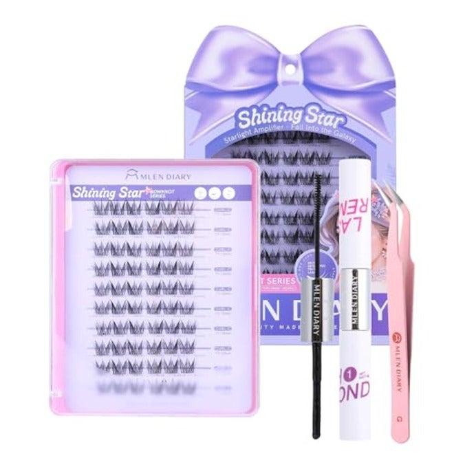 MLEN DIARY Natural Lash Clusters with Remover, 114 Pcs Wispy DIY Eyelash Extensions Kit, Handmade Lightweight Compact Design, Gift for Beauty Lovers, C Curl - Image 1