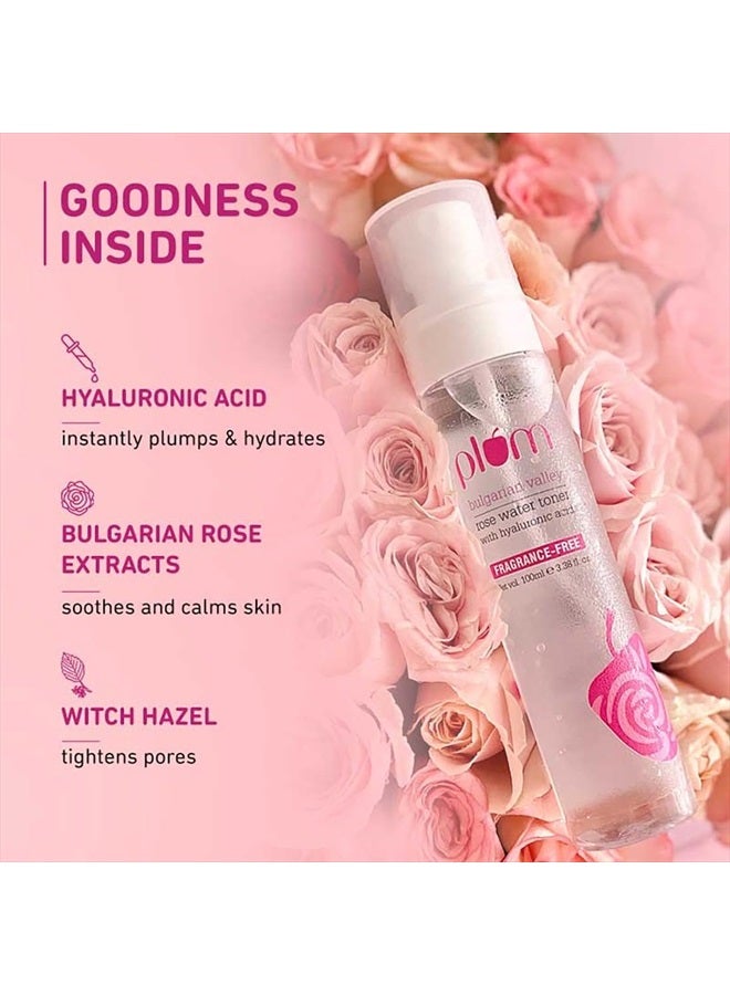 Plum Bulgarian Valley Rose Water Toner with Hyaluronic Acid & Rose Extracts Soothing for All Skin Types 100Ml - Image 4