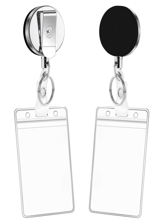 مجموعة من 10 حوامل بطاقات تعريفية متينة قابلة للسحب من Shining Zon، مصنوعة من مادة PVC شفافة من الجانبين، مزودة بمشبك معدني على شكل يويو وحلقة مفاتيح - عمودية - Image 2