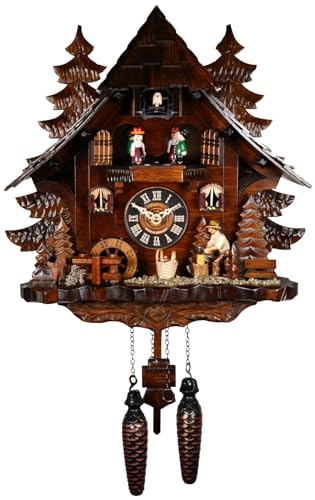 Engstler Engstler Quartz Cuckoo Clock Black Forest House with Moving Wood Chopper and Mill Wheel with Music EN 473 QMT 