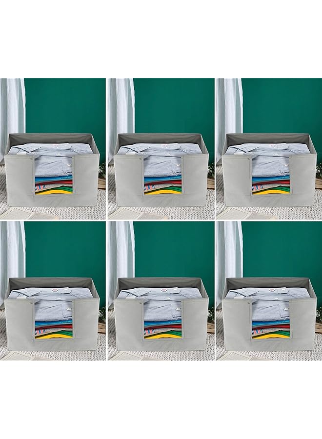 Kuber Industries Industries Non-Woven Fabric 6 Pieces Foldable Cloth Storage Boxes Organizer For Wardrobe With Handle (Grey)- Kubmart02459 - Image 1