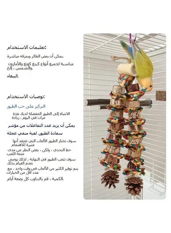 عام ببغاء يطحن منقاره ويقضم الألعاب، الطيور المتوسطة والكبيرة تمزق وتدمر قفص الطيور المركب من الخشب الصلب ذو القطب الرأسي للكارامبولا، زينة الألوان. - Image 2