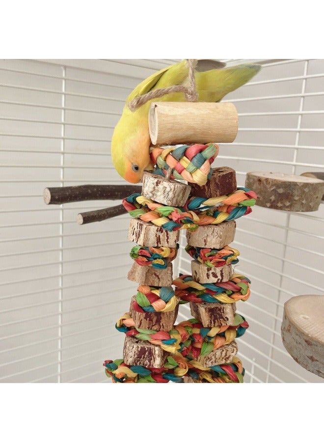 عام ببغاء يطحن منقاره ويقضم الألعاب، الطيور المتوسطة والكبيرة تمزق وتدمر قفص الطيور المركب من الخشب الصلب ذو القطب الرأسي للكارامبولا، زينة الألوان. - Image 3